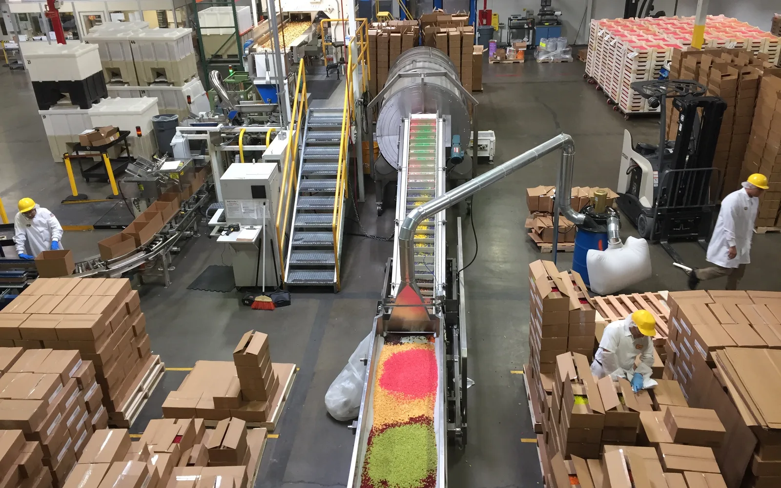 Industrial production equipment and conveyor systems in the Jelly Belly factory in Fairfield, California